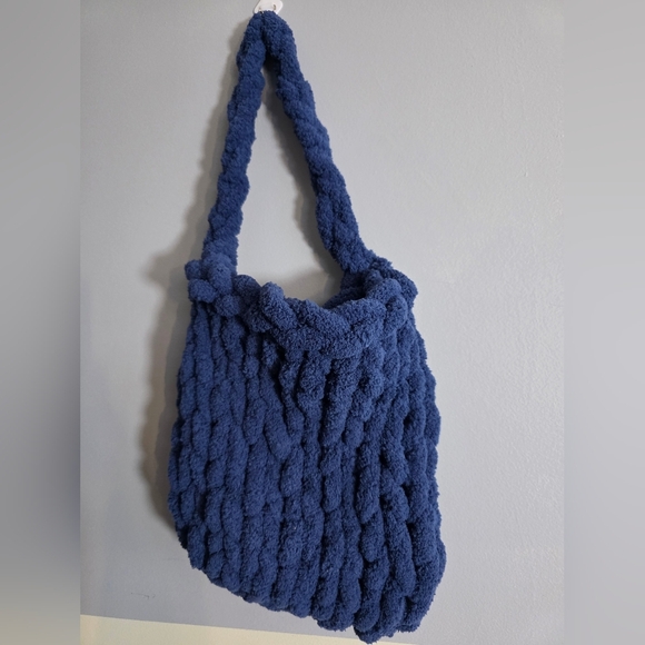 Handbags - HandKnitted Handmade Chunky Yarn Purse Blue Tote Bag